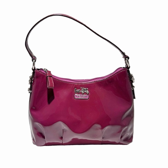 Coach Handbags - COACH Patent Raspberry Burgundy Pink Small Shoulder Bag Purse Silver Hardware